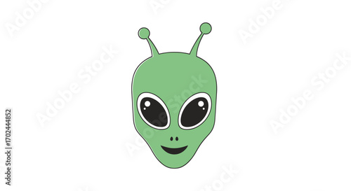 Friendly Green Alien Head with Antennae and Big Eyes.