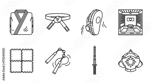 Martial Arts Equipment Line Art Icons