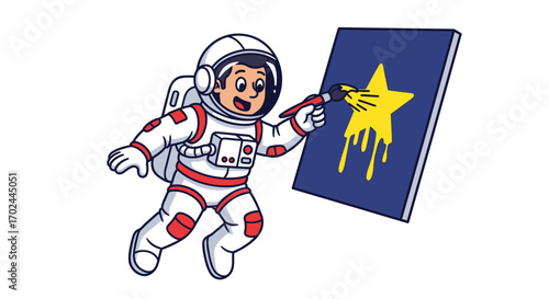 Astronaut Painting a Star on Canvas in Space.