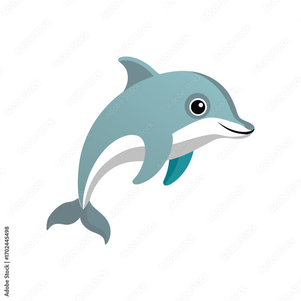 Fototapeta premium Playful cartoon dolphin jumping in water isolated on white background
