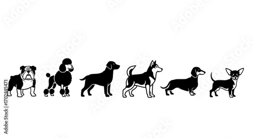Diverse Dog Breeds Silhouette Vector Set