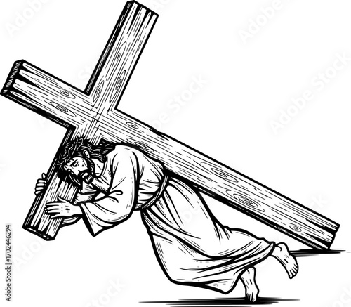 Jesus falls with the cross illustration
