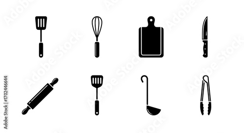 Black and White Kitchen Utensil Set Illustration
