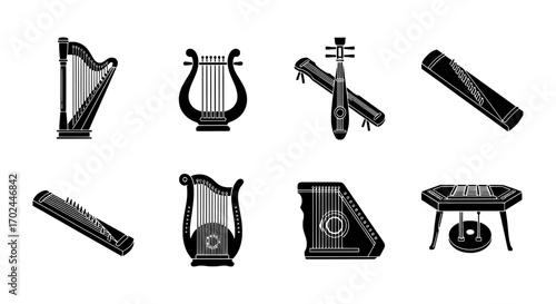 Collection of Stringed Musical Instruments in Vector Format