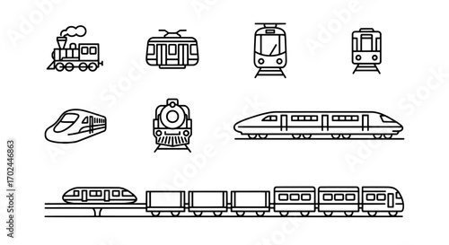 Diverse Train Icons A Line Art Transportation Collection