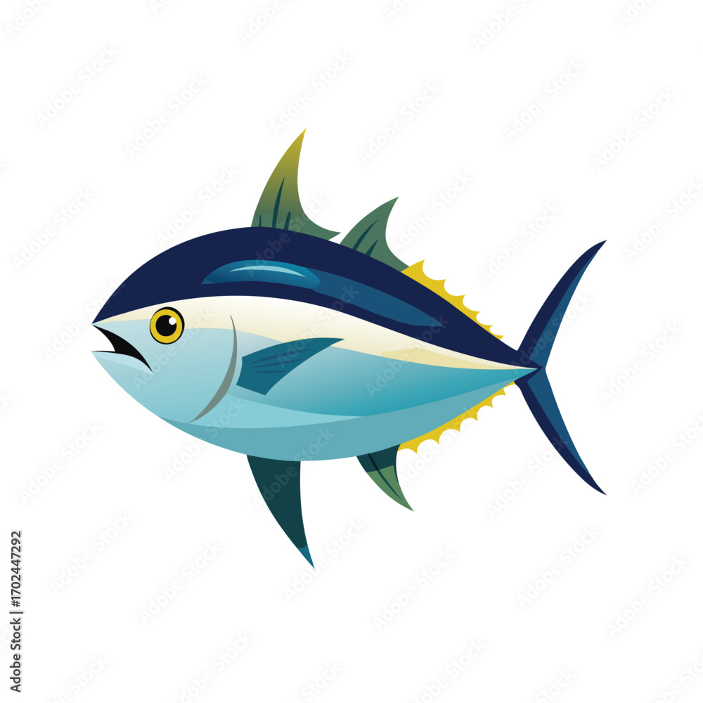 Fototapeta premium A cartoon illustration of a tuna fish isolated on a white background