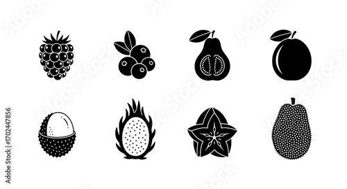 Black and White Fruit Vector Icons Collection