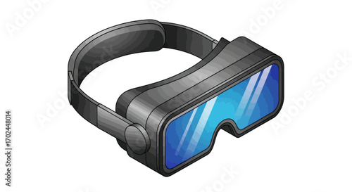 Black VR Headset with Blue Lenses for Immersive Virtual Reality Experience.