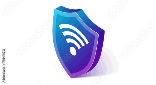 A 3D shield icon with a Wi-Fi symbol illustrating internet security and network protection.