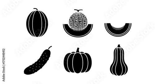 Black and White Fruit and Vegetable Silhouette Collection