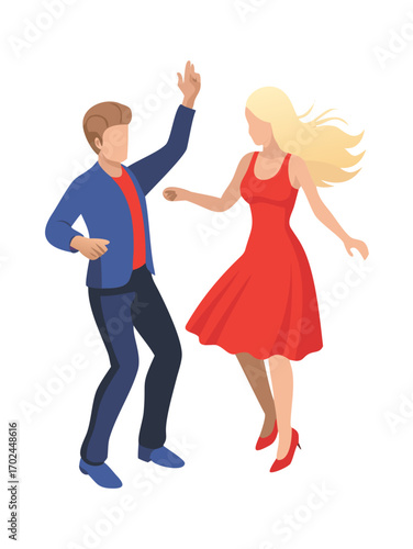 An artistic rendering of a couple dancing together, portraying elegance, and rhythm. The couple, dressed in vibrant attire, radiates energy and movement transparent background