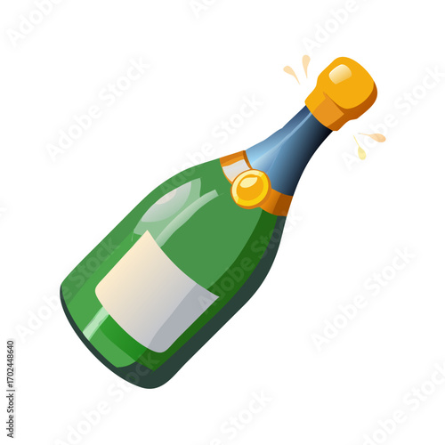 An open champagne bottle releasing bubbles, ideal for festive occasions transparent background