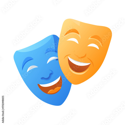 Two theatre masks representing comedy and tragedy, a symbol of dramatic arts and expression transparent background