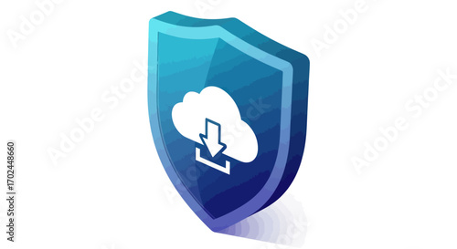 Blue Shield Icon with Cloud and Download Symbol.
