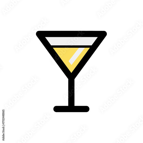 Martini clear liquid shines inside elegant glass stands alone