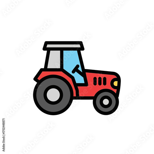 Red tractor transports goods within farmland setting outside