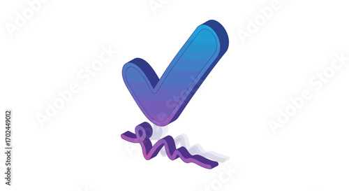 Isometric 3D Blue and Purple Check Mark Symbol.