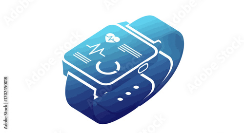 Blue Smartwatch Displaying Heart Rate and Health Data.