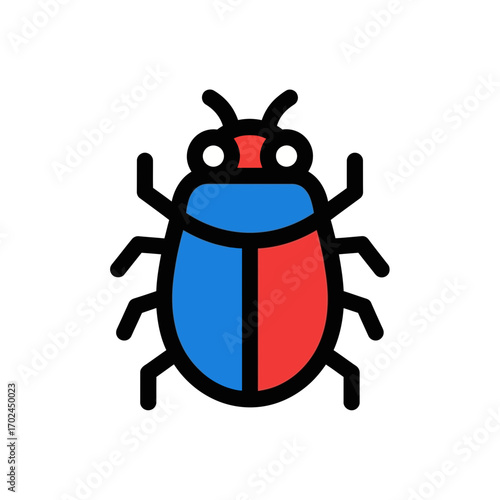 Blue red beetle crawls isolated white digital icon