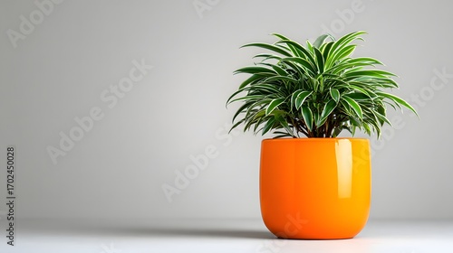 Spider Plant in Orange Pot on Light Gray Background