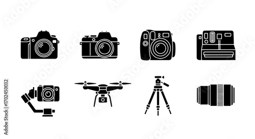 Black and White Photography Equipment Icons Collection