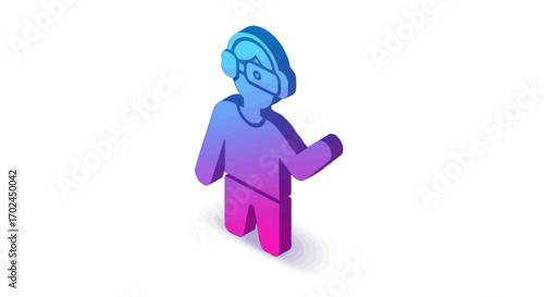 3D Isometric Figure Wearing VR Headset and Headphones.