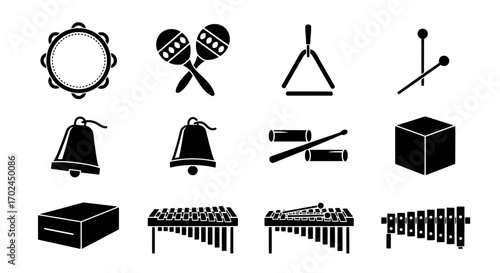 Collection of Black and White Percussion Instrument Icons