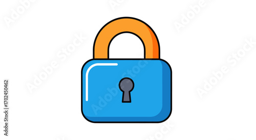 A bright blue padlock with an orange shackle symbolizing security and protection.