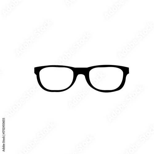This clean, minimalist graphic depicts a pair of black eyeglasses.