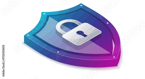 Isometric 3D Shield with Padlock Security Icon.