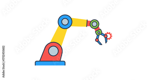 Colorful Robotic Arm with Gripper Industrial Automation Concept.