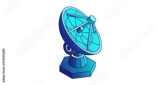 Stylized blue satellite dish antenna illustration for communication and technology.