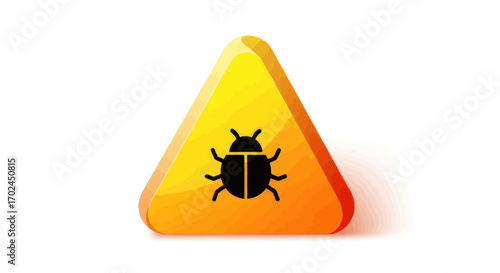 Glossy yellow triangular warning sign with a black software bug icon.