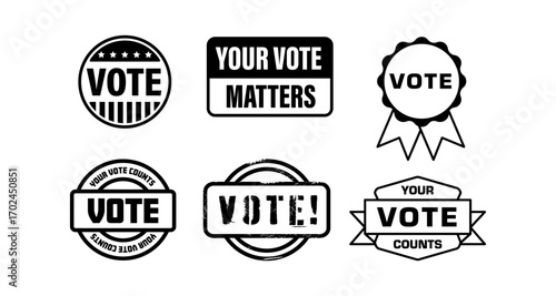 Collection of monochrome vote logos for election campaigns and ballot initiatives