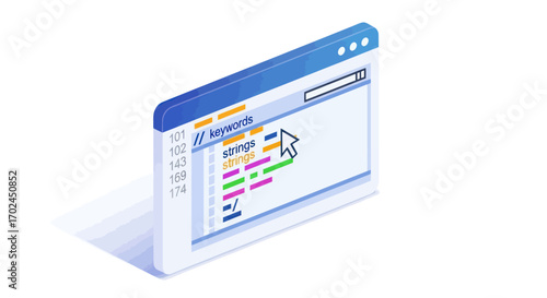 Isometric Computer Screen Displaying Colorful Code Snippets.
