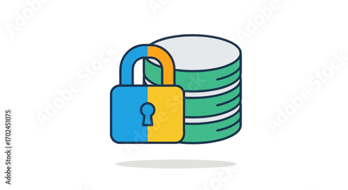 Secure Database Icon: Padlock Protecting Data Disks.