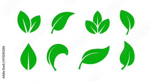 Minimal green leaf icon set for eco-friendly designs