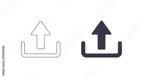 Vector illustration of outline and filled upload arrow icons