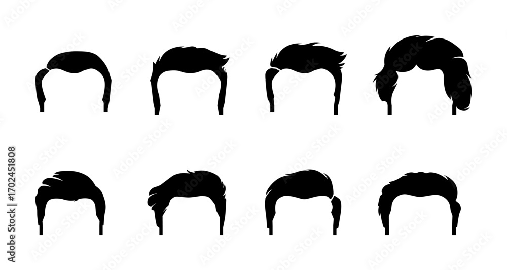 Set of silhouette men's hairstyles