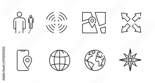 Minimalist line icons for navigation and location tracking