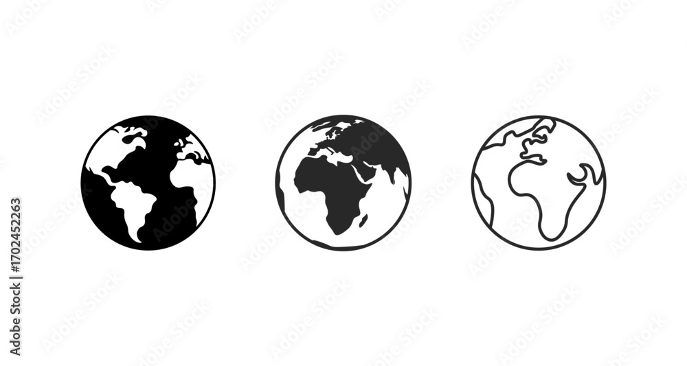 Fototapeta premium Minimalist earth globe set featuring silhouette and outline designs