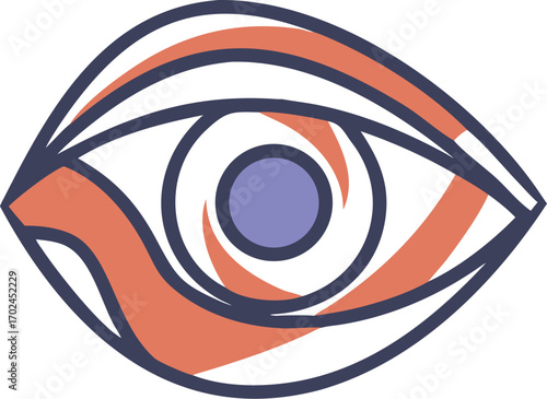 Stylized eye logo with swirling iris in coral and navy on a white background pupil style vector illustration EPS file download	