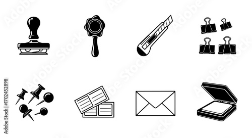 Stationery Items Stamps, Pins, Cutter, Tickets and Envelope
