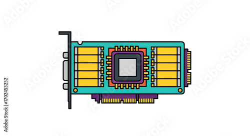 Detailed Illustration of a Modern Graphics Processing Unit GPU Card.