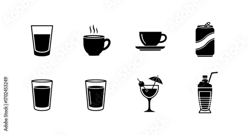 Collection of Beverages Drinks Icons Set