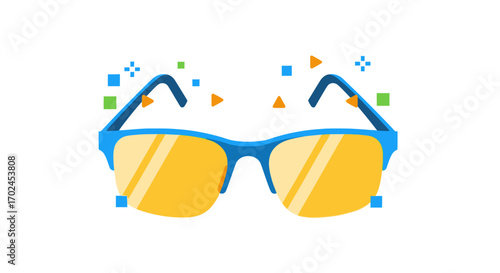 Bright Blue Eyeglasses with Yellow Lenses and Geometric Accents.