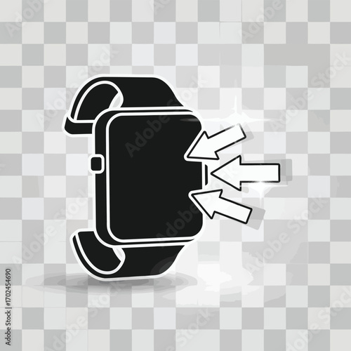 Vector illustration of smartwatch with incoming arrows, symbolizing receiving data or notifications