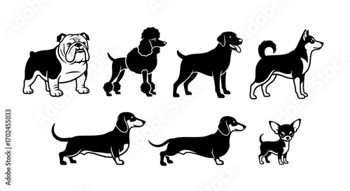 Diverse Dog Breed Silhouettes Vector Art