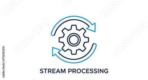 Vector illustration of stream processing icon with gear and circular arrows indicating continuous workflow
