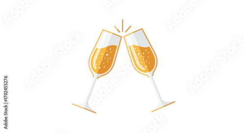 An elegant illustration of two champagne flutes clinking in a celebratory toast.